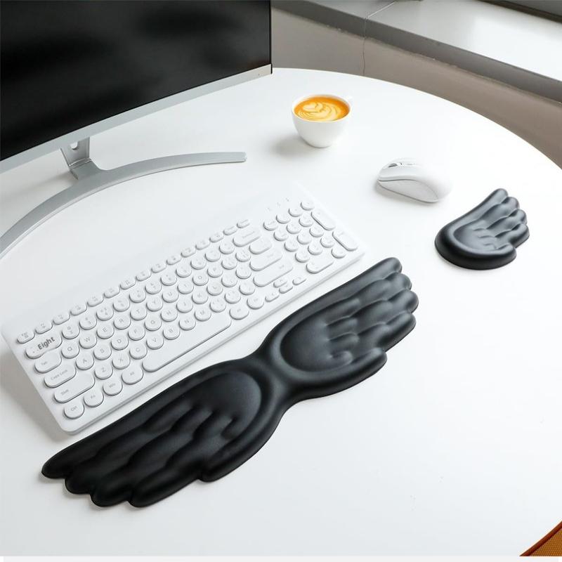 Engelsflügel-förmige Tastatur-Maus-Handgelenkauflage Flügel Memory-Schaum Anti-Rutsch-Silikon Ergonomische Handgelenkstütze Tischmatte Mauspads