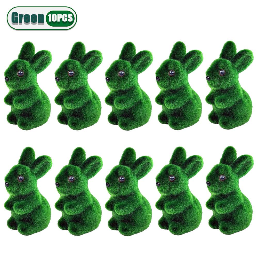 1-20PCS 3D Realistic Easter Bunny Green Foam Flocking Moss Rabbit Craft Ornament Gardening Decor Spring Home Decoration