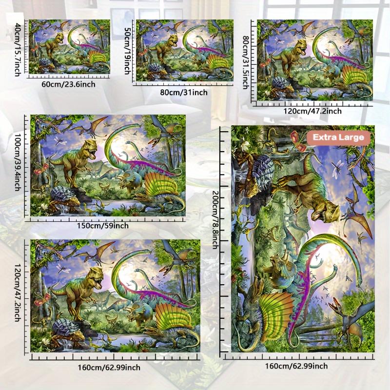 Dinosaur World 3D Rug for Kids' Playroom Jurassic AdventureCarpetwithPrehistoricCreatures Anti Slip Carpet Can Be Machine Washed