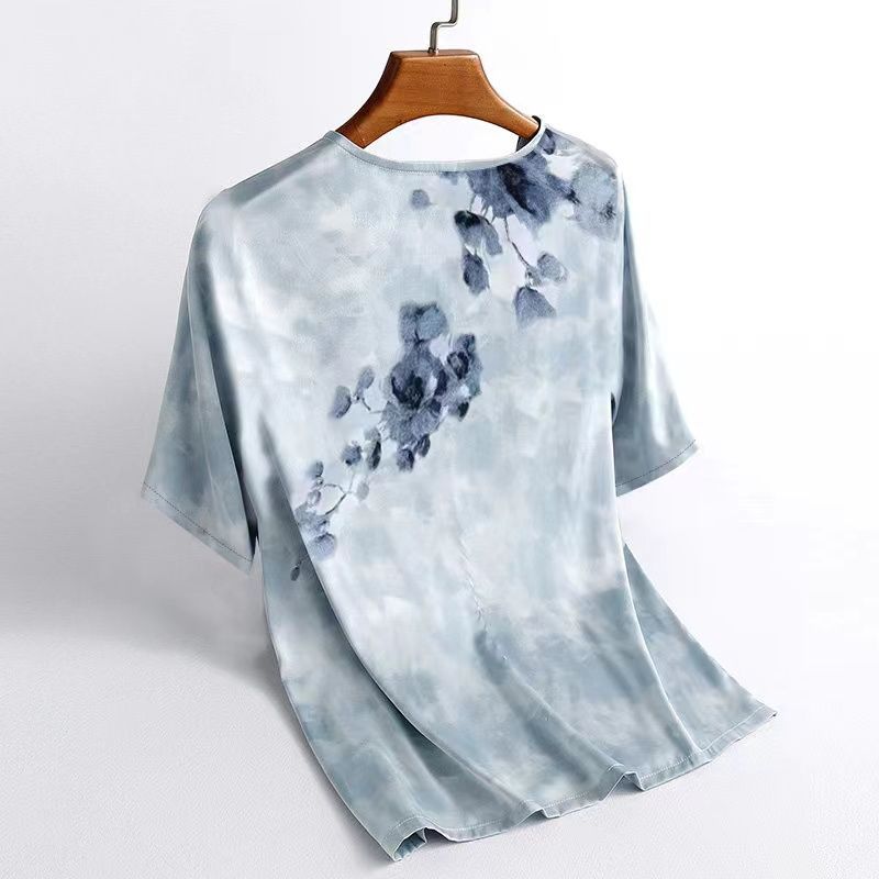Ice Silk Short Sleeved T-shirt Women's Summer Printed Base Shirt Plus Size Top