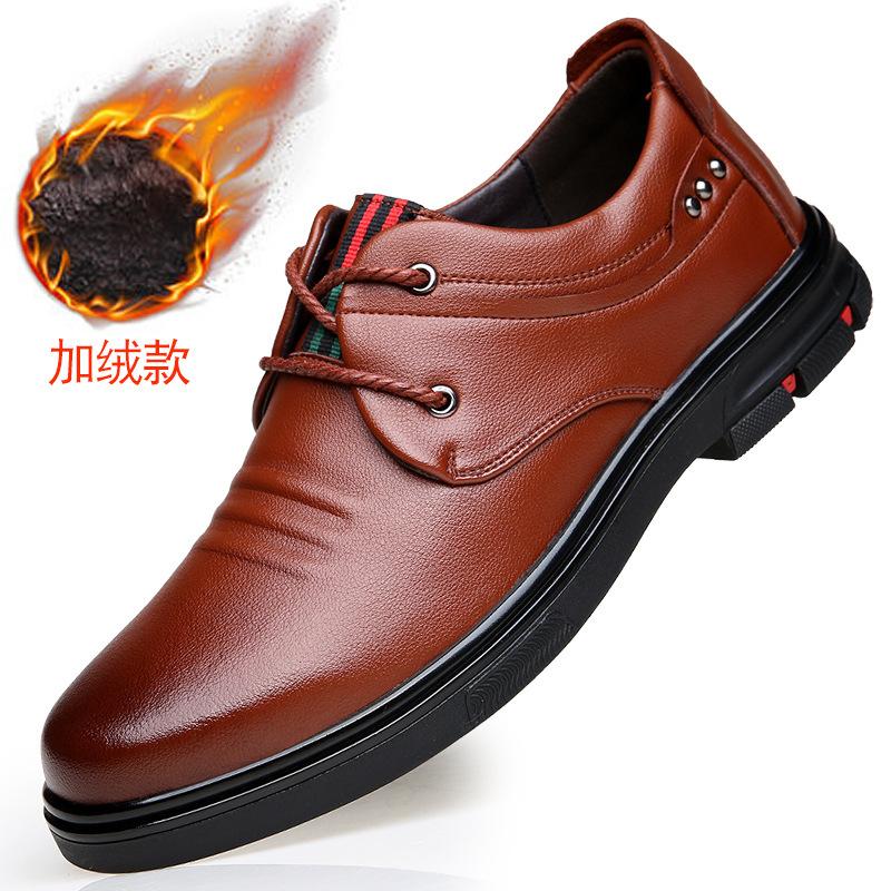 

2025 spring and autumn men s shoes genuine leather velvet warm wear-resistant casual shoes middle-aged and elderly round head soft leather shoes 44