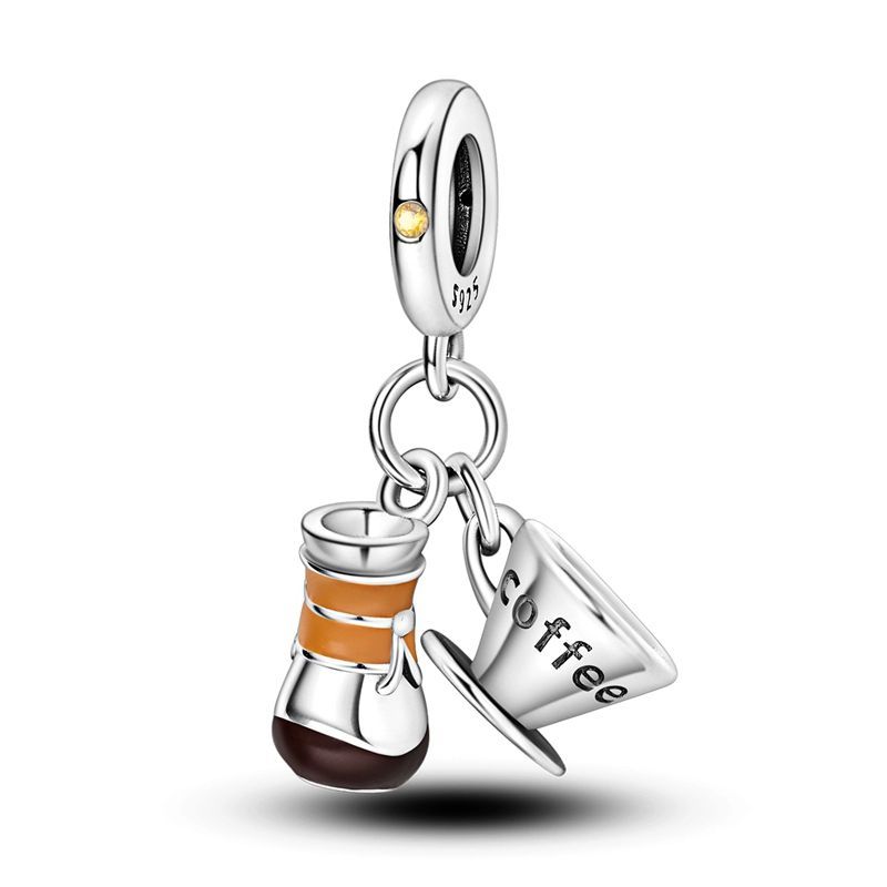 Copper Charm Cute Coffee Pendant Beads Fit Original Bracelet Necklace Diy Jewelry Women Gifts