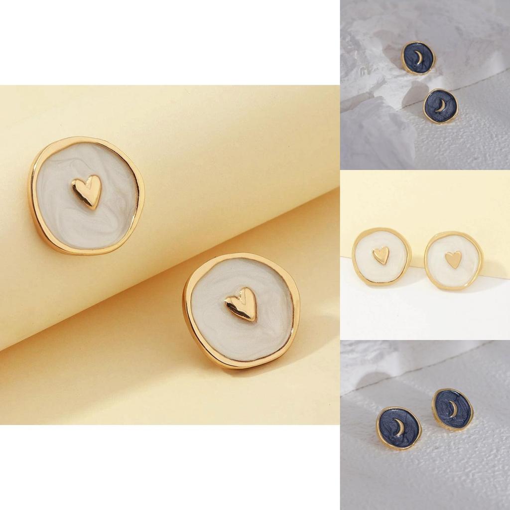 Chic Alloy Plated Geometric Heart Moon Star Earrings Simple Trendy For Women