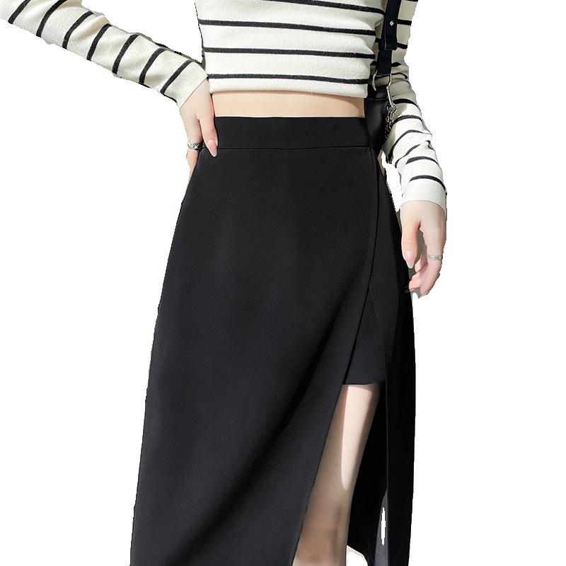 2024 Summer French Irregular Midi Skirt: Hip-Hugging A-Line with Slit Detail
