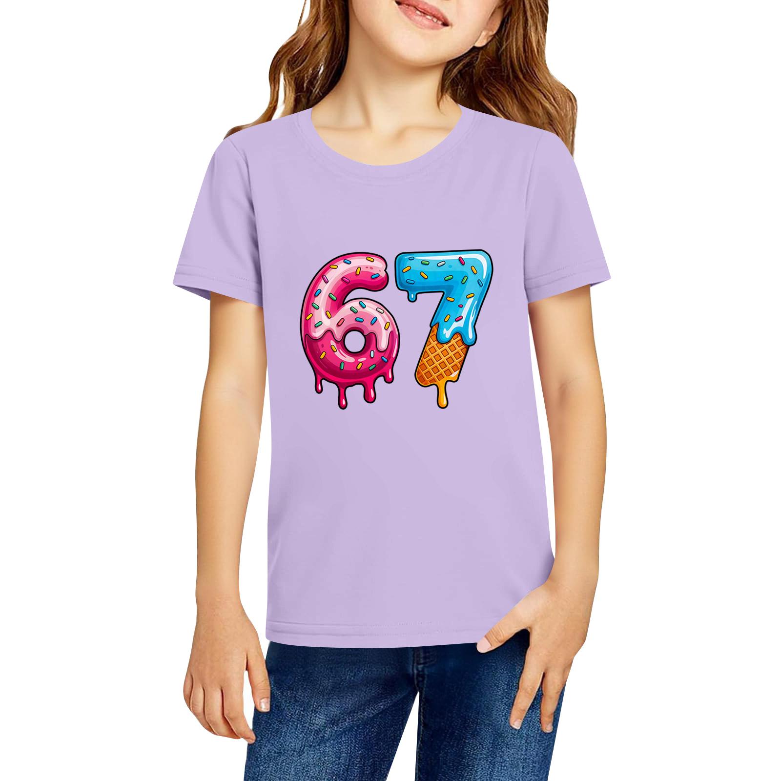 

Модная рабочая одежда с короткими рукавами и круглым вырезом, топы с принтом для детских летних топов 110