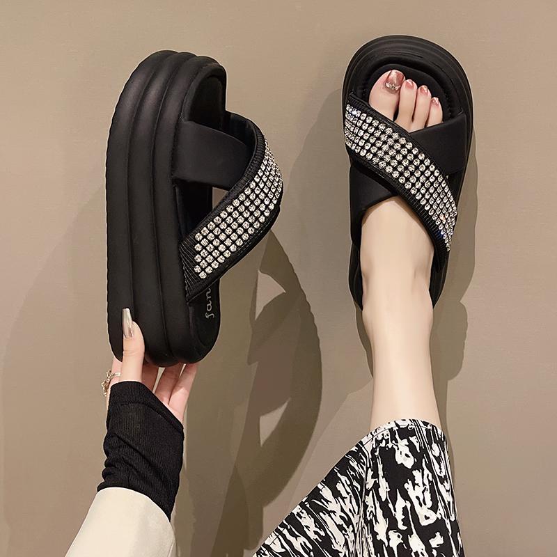 Fashion New Women 2024 Summer Platform Sandals Beige Thick Bottom Slippers Woman 7CM High Heels Fashion Open Toe Outdoor Beach Slides