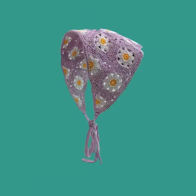 Ins Style High-end Triangular Headscarf for Summer Outings and Rural Style  New Retro Knitted Hollow Headscarf for Women