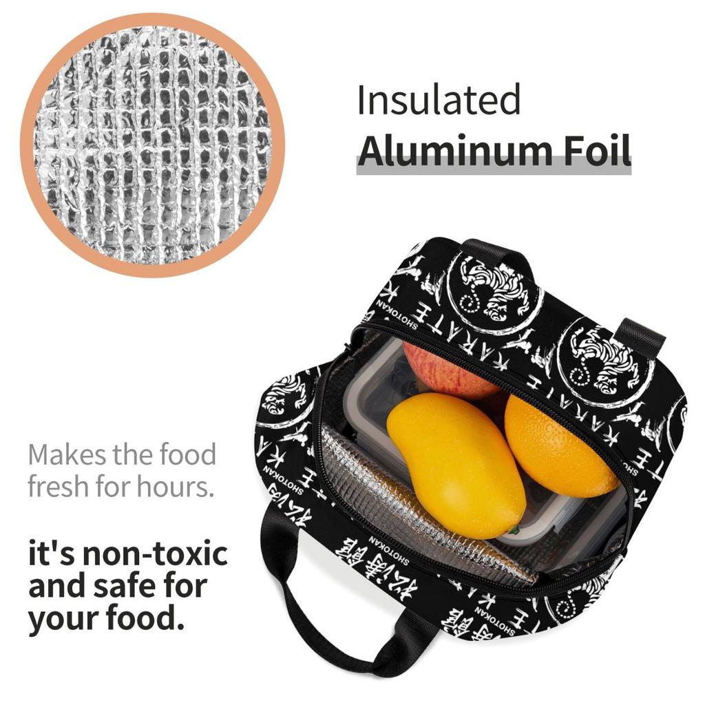 Shotokan Karate Symbol und Kanji Weißer Text Isolierte Lunchtasche für Damen Büro Kühlbox Thermische Lebensmittelbox Tragetasche Lunchboxen