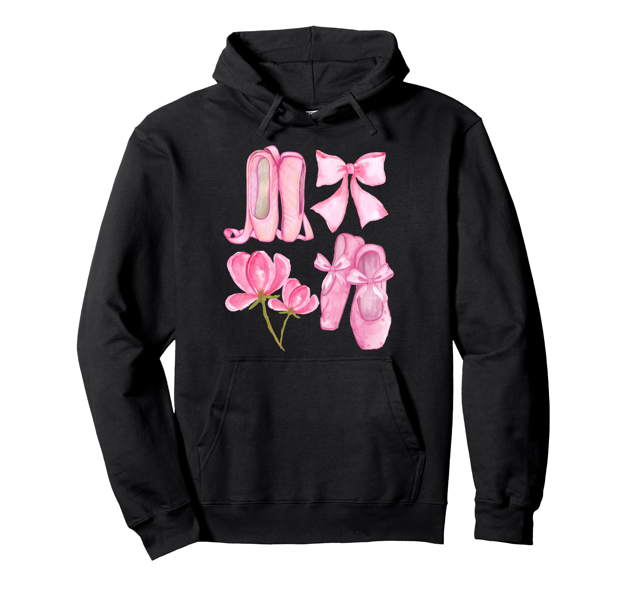 

Balletcore Pink Ballerina Slippers Flower and Bow Art Hoodie чёрный