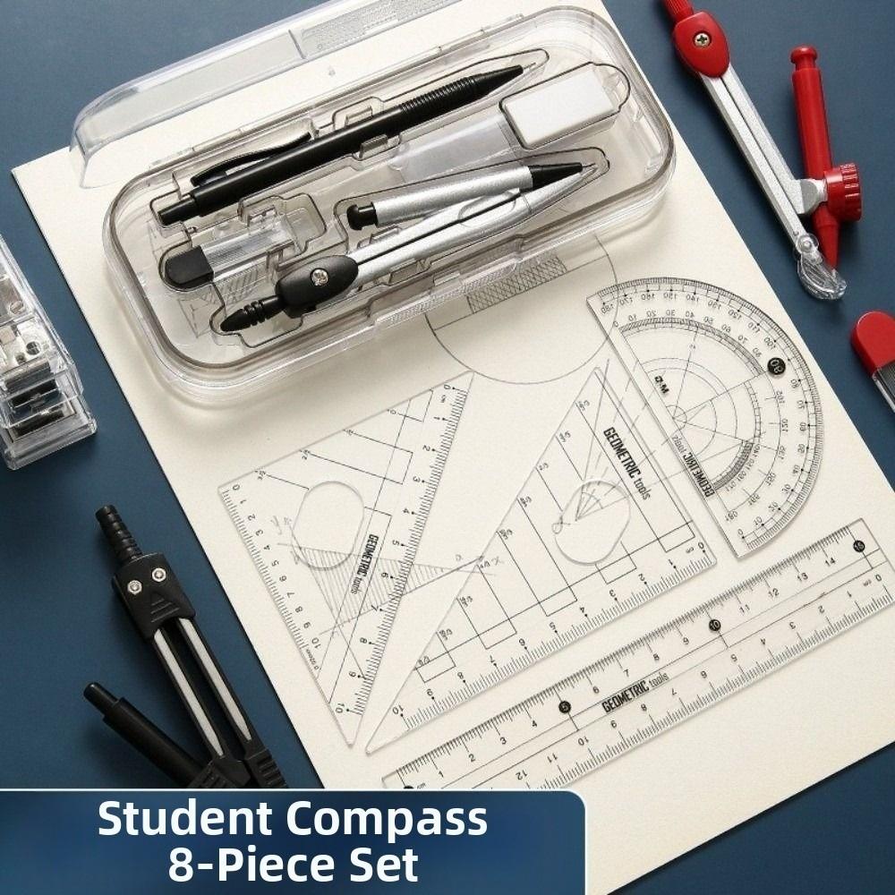 8Pcs/Set Multifunctional Drawing Compass Ruler Kit Precise Geometry Compass Set Back To School