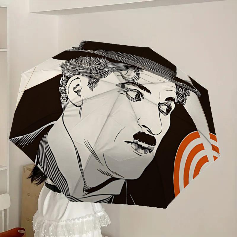 1pc Charlie Chaplin Automatic Folding Umbrella, Portable Collapsible Design, Casual Outdoor Accessory L1127027