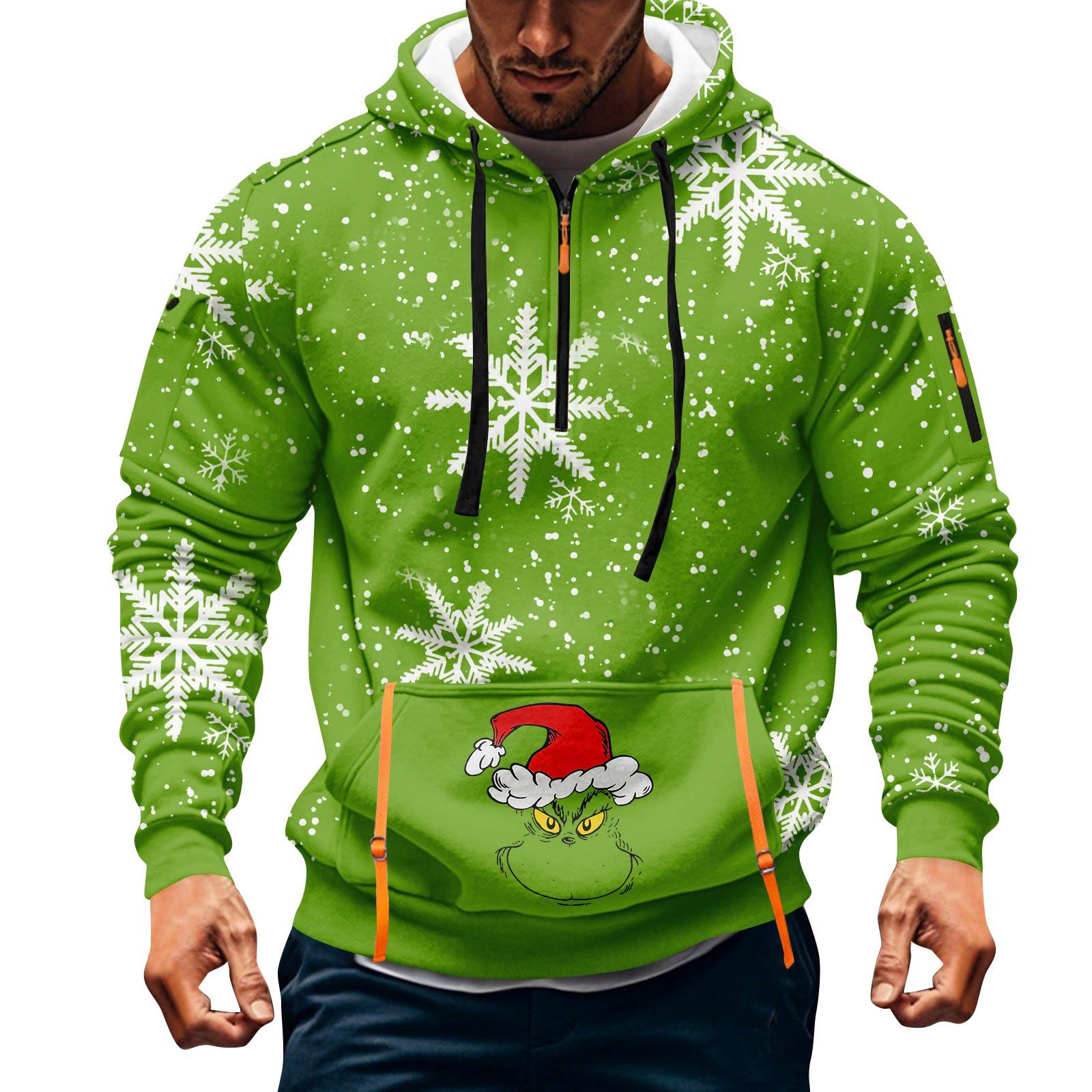 

Мужская толстовка с капюшоном на молнии до середины, повседневная спортивная с рождественским принтом M чёрный