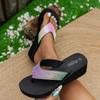 Summer Fashion Lightweight High Heel Wedge Flip-flops Women's Rhinestone Thick Bottom Pinch Foot Beach S