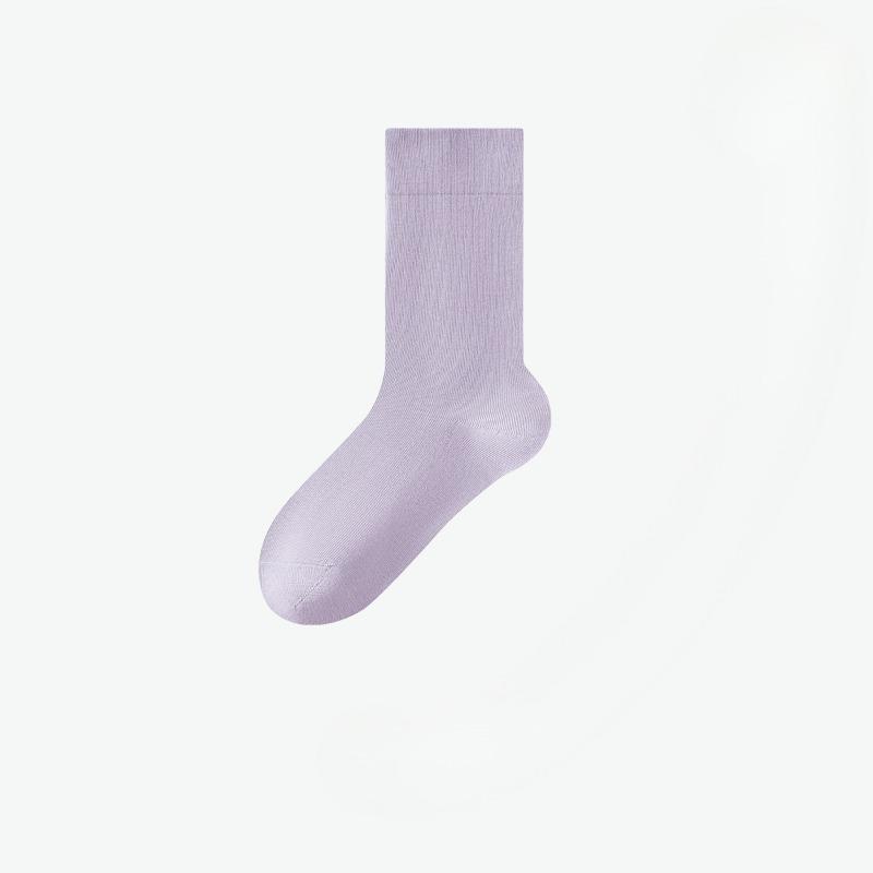 Female Spring and Autumn Pure Cotton Pure Color Antibacterial Deodorant Comfortable Boneless Tube Moon Socks