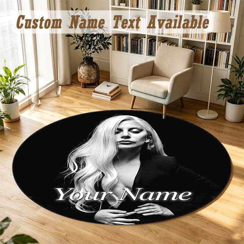 Round Rug Custom NameLady Gaga Pattern Non Slip Carpet Home Floor Decor