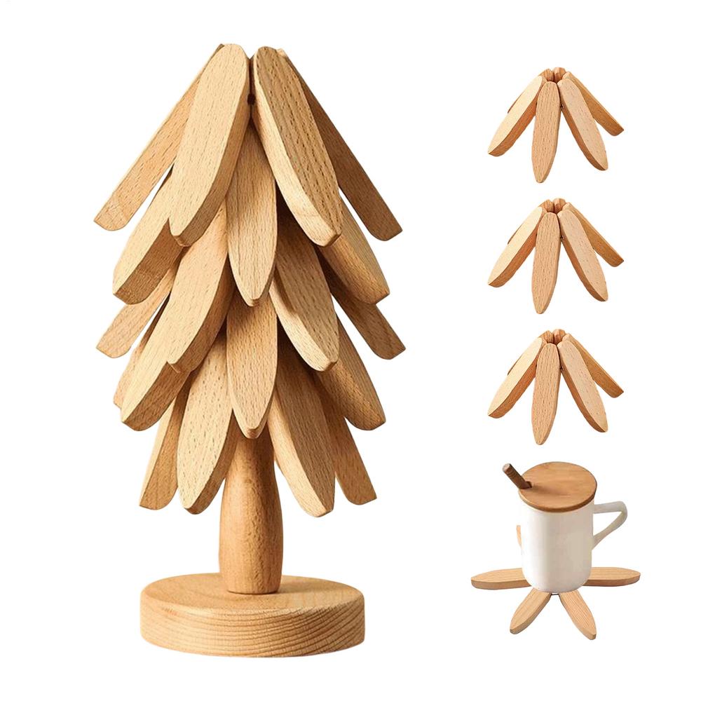 Wooden Tree Trivet Set Heat Resistant Coasters Christmas Decor Christmas Tree Trivets For Hot Dishes For Kitchen Counter Dishes