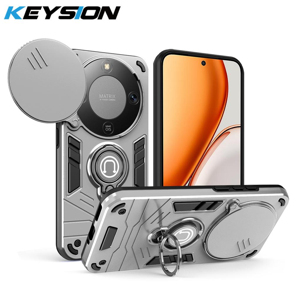 KEYSION Shockproof Armor Case for HONOR X9d 5G Camera Lens Protection Ring Stand Phone Back Cover for Huawei Magic 8 Lite 5G