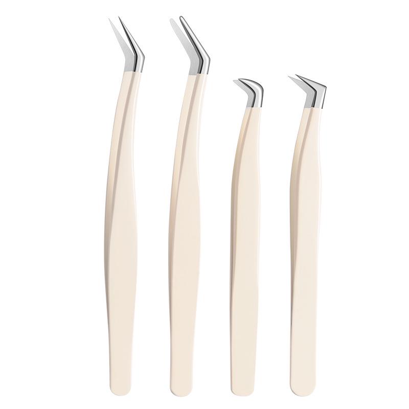 High Precision Stainless Steel Eyelash Extension Tweezers Set - Blooming Golden Feather Design