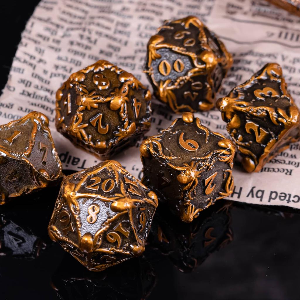 Cusdie DND Oktopus Metallwürfel Set Dungeons and Dragons D4-D20 Solide Polyederwürfel für Brettspiele Rollenspiel Spiel Pathfinder