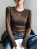 Women's German Velvet Long-Sleeved Base Layer Top, Thick Warm Coffee Color, Autumn/Winter 2026 Versatile T-Shirt.