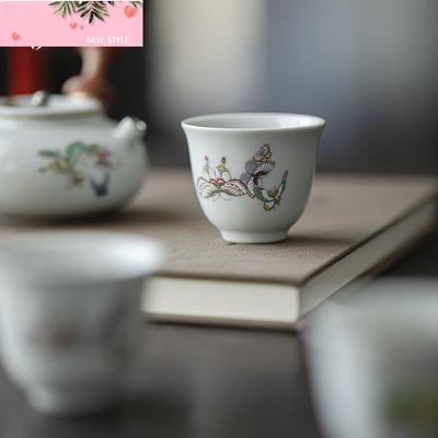Set de 2 pièces Tasse à Thé Papillon Peinte à la Main Purement Faite à la Main Service à Thé Kung Fu Tasse à Thé Céramique pour la Maison Tasse de Maître Tasse à Boire le Thé