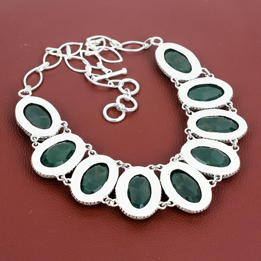 Faceted Zambian Emerald Necklace Gemstone Jewelry 925 Sterling Silver Adjustable Chain Necklace Handmade Vintage Necklace Engagement Gifts