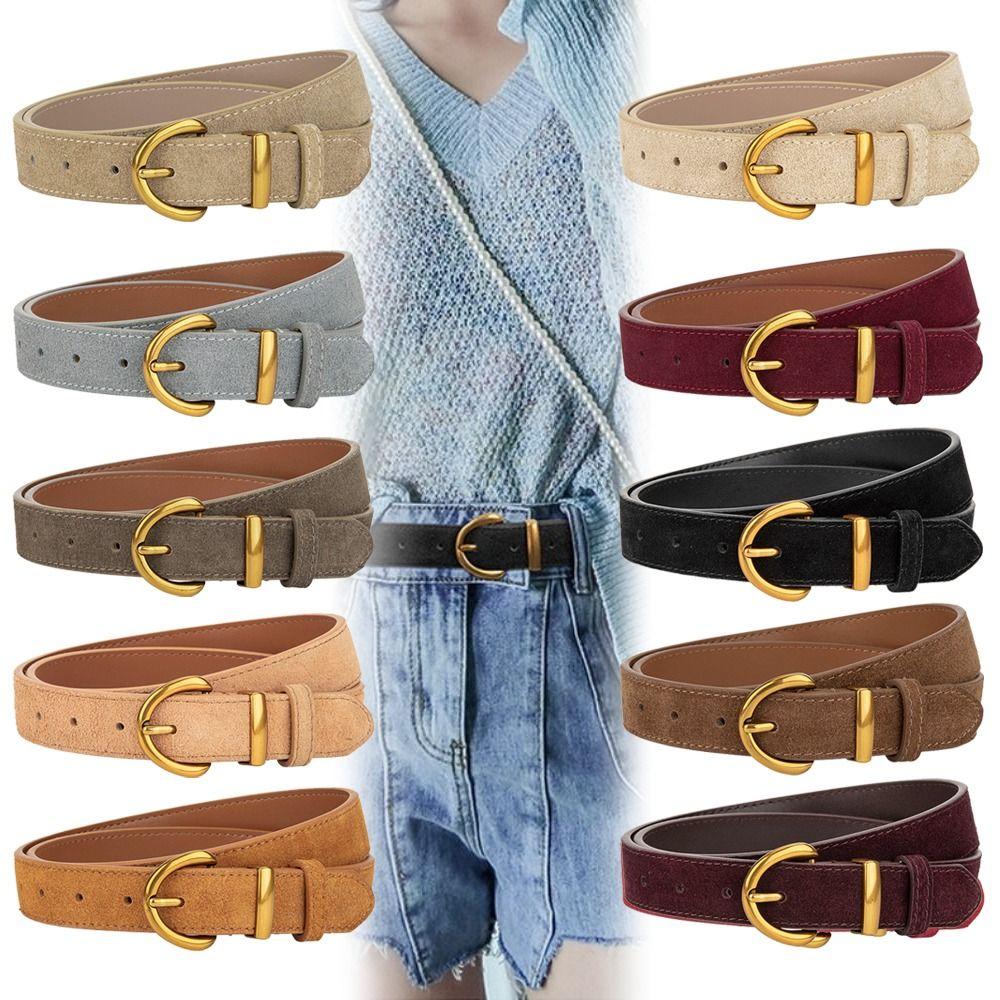 Fashion Luxury Design Suede Leather Belt Casual Trendy Pin Buckle Waistband Versatile Trouser Dress Belts