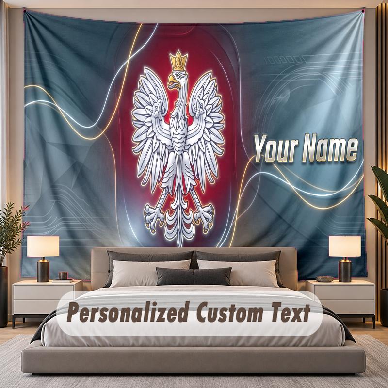 Custom Name Text Tapestry Poland Football Personalized Polyester Wall Tapestry For Bedroom And Room