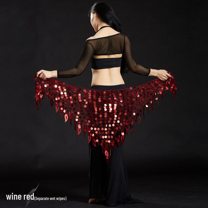 Dancer Cymbals Triangle Shawl & Mermaid Hip Scarf Belly Dance Costume with Waist Chain Accessory