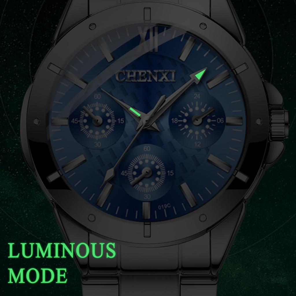 Αδιάβροχο Γυναικείο Ρολόι Χεριού με Στρογγυλό Καντράν: Μεγάλο Καντράν, Τριπλά Μάτια, Λουράκι από Ανοξείδωτο Ατσάλι, Δείκτες Ράβδοι, Ρυθμιζόμενη Κίνηση Quartz, Μπλε Καντράν,