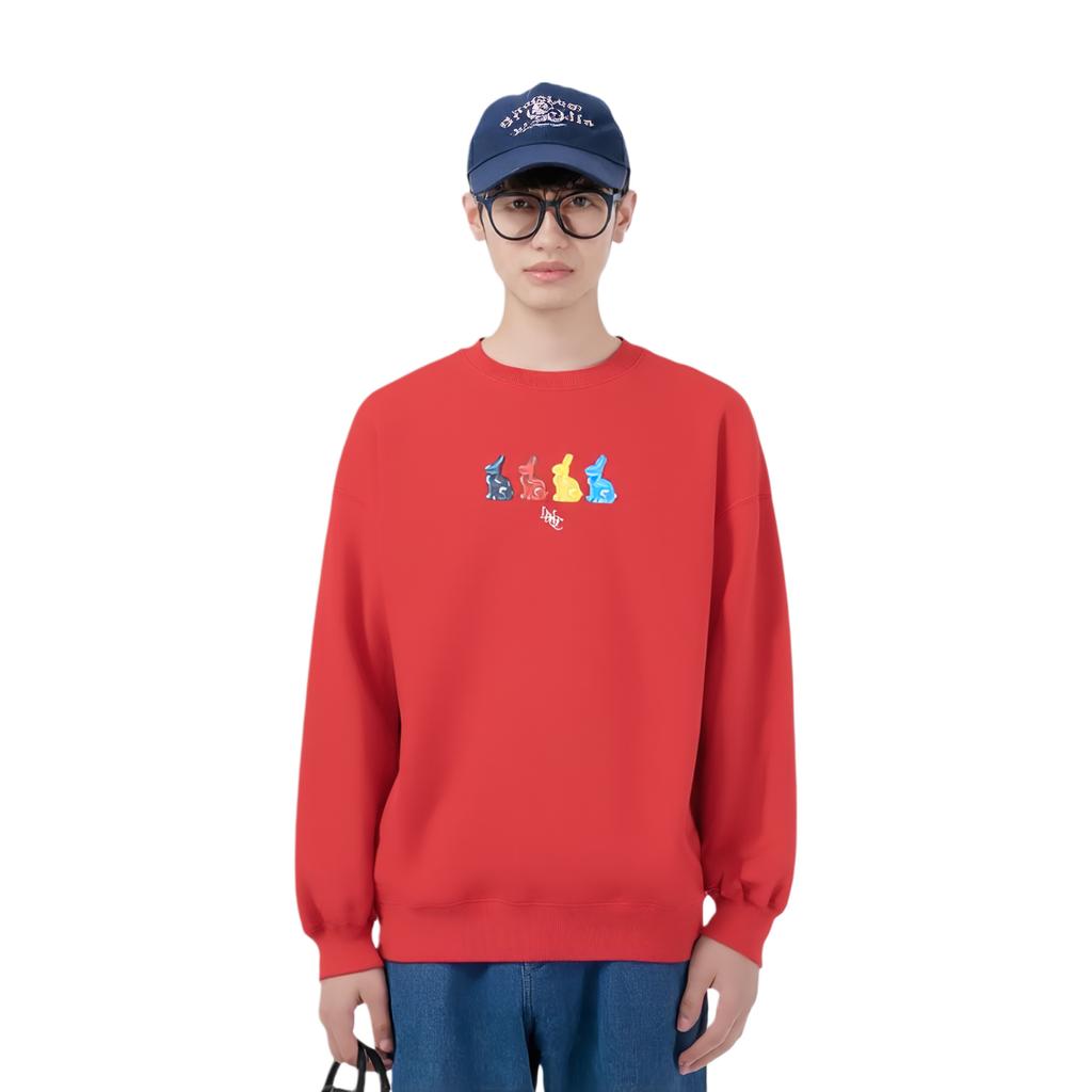 Li Ning Cartoon Print Round Neck Long Sleeve Sweatshirt Unisex Sweatshirt Crimson-Red AWDT315-1