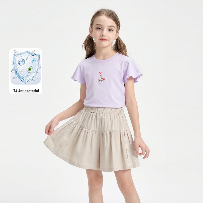 Monceau Girls  Cartoon Puppy Ruffle Short Sleeve T-Shirt 140