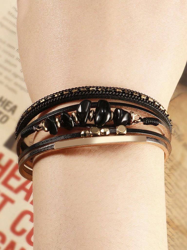 One Piece Europeisk och Amerikansk Stil Natursten Pärlstav Mässingsrör Design Kohudsläder Rep Kvinnor Grön Armband Sommar Strand