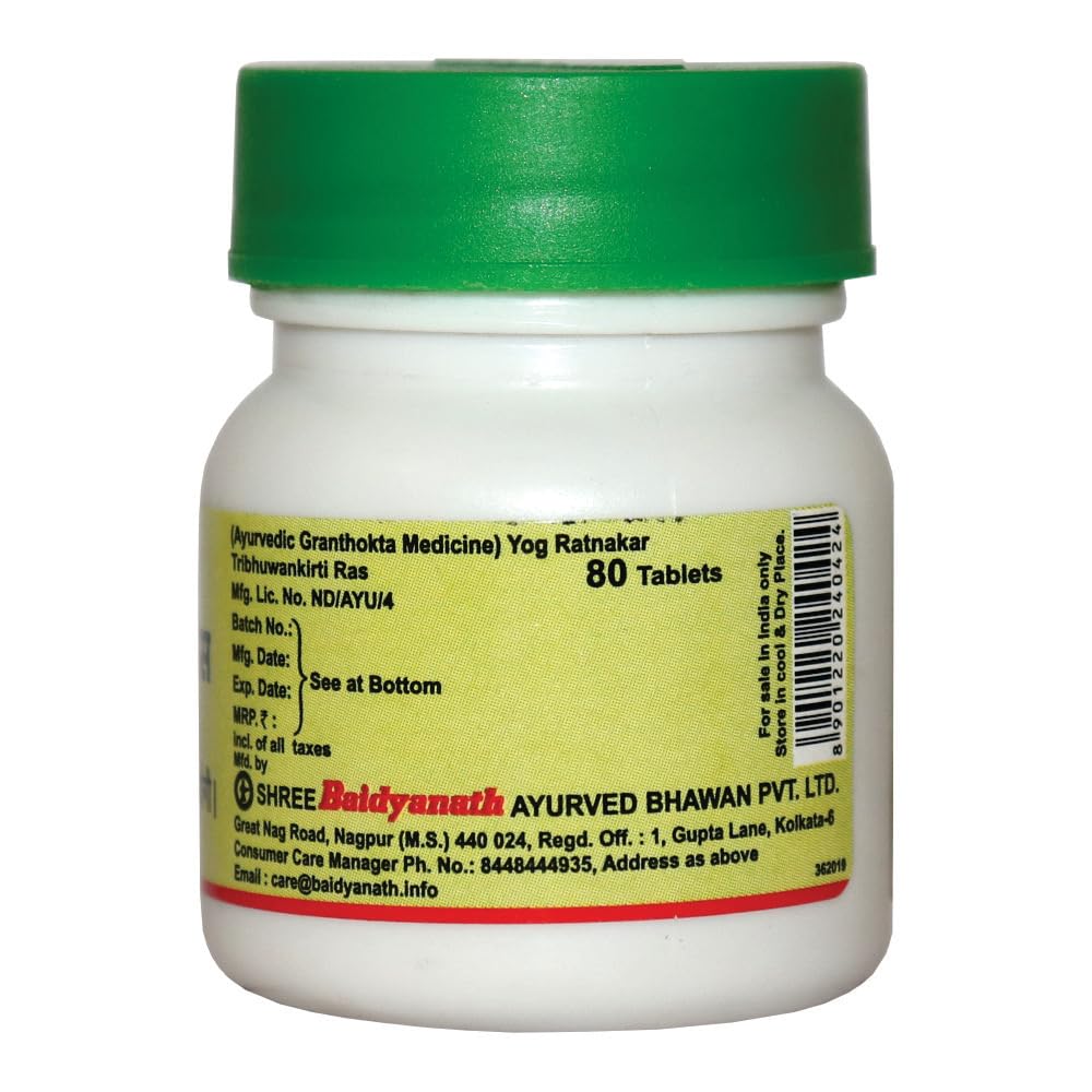 Baidyanath Tribhuvankirti Ras Tablets | Traditional Ayurvedic Formula for Wellness & Vitality | Herbal Supplement | Pack of 3 X 80 Tablets Each
