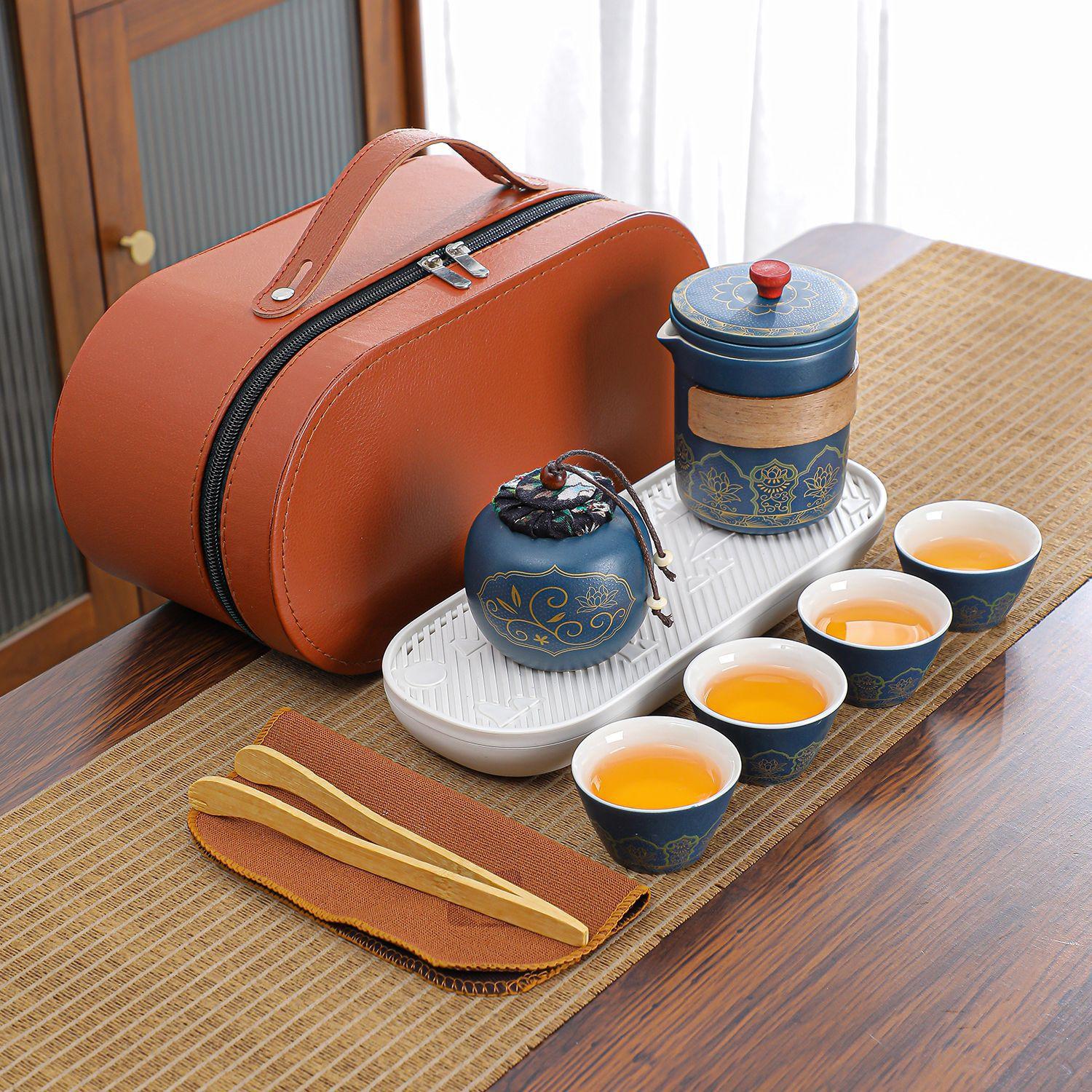 Outdoor Ceramic Tea Set Portable Travel Set Kung Fu Portable Express Cup Creative Business Gift Printing