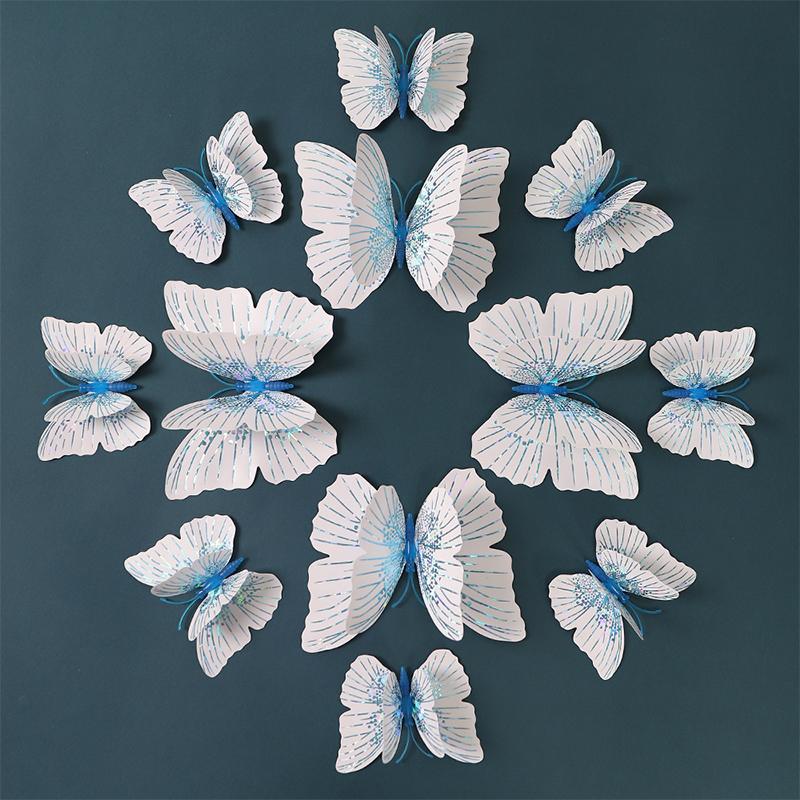 

New 12Pcs Double Layer 3D Butterfly Wall Stickers Home Room Decor Butterflies for Wedding Decoration Magnet Fridge Decals 12Pcs синий