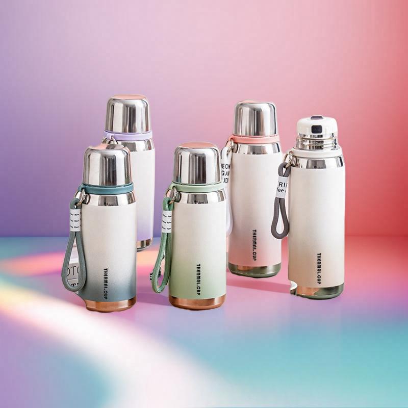 High-looking Steel Thermos Cup with Big Cap New Style Fashionable Gradient Color Portable for Boys and Girls Durable
