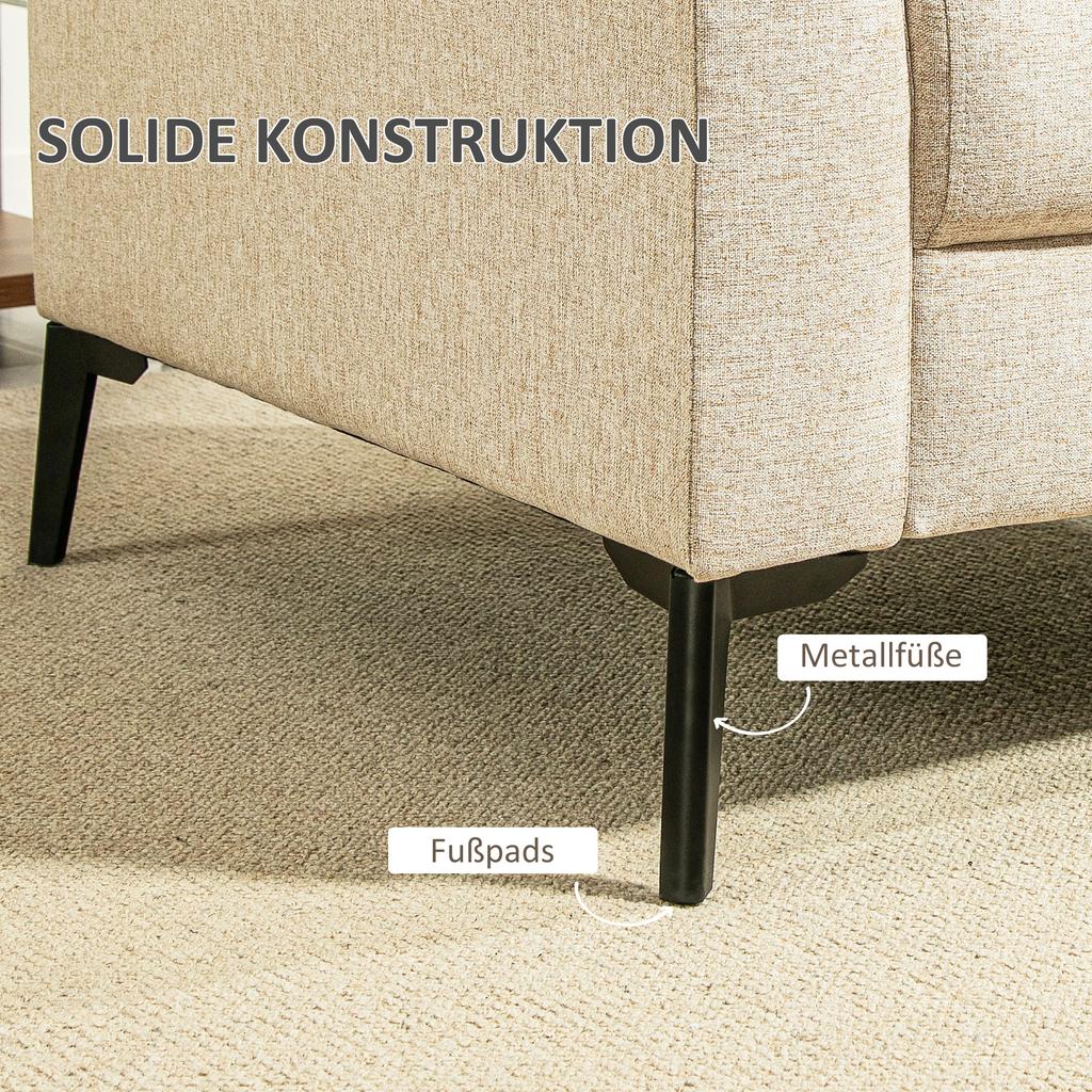 2-Seater Sofa with Linen Look, Thick Padding, Up To 360 Kg, 179 X 80 X 89 Cm, Beige