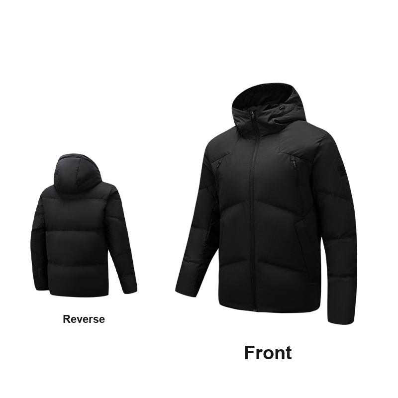 Anta Training Series Six-Degree Core Solid Color Warm Windproof Hooded Down Jacket Men Outerwear Black 152617911S-4