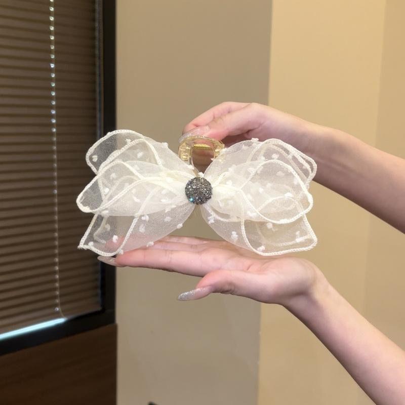 

1 шт. Элегантный сетчатый бант в горошек, декоративный зажим для волос, нескользящий зажим для захвата волос, винтажные аксессуары для волос для женщин и девушек белый