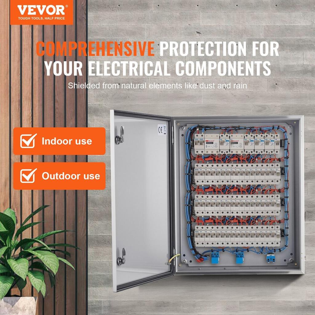Steel Electrical Box, 24"x 20"x 8", 304 Stainless Steel Electrical Enclosure Box, Wall-Mounted Outdoor Electrical Electronic Equipment Enclosure with