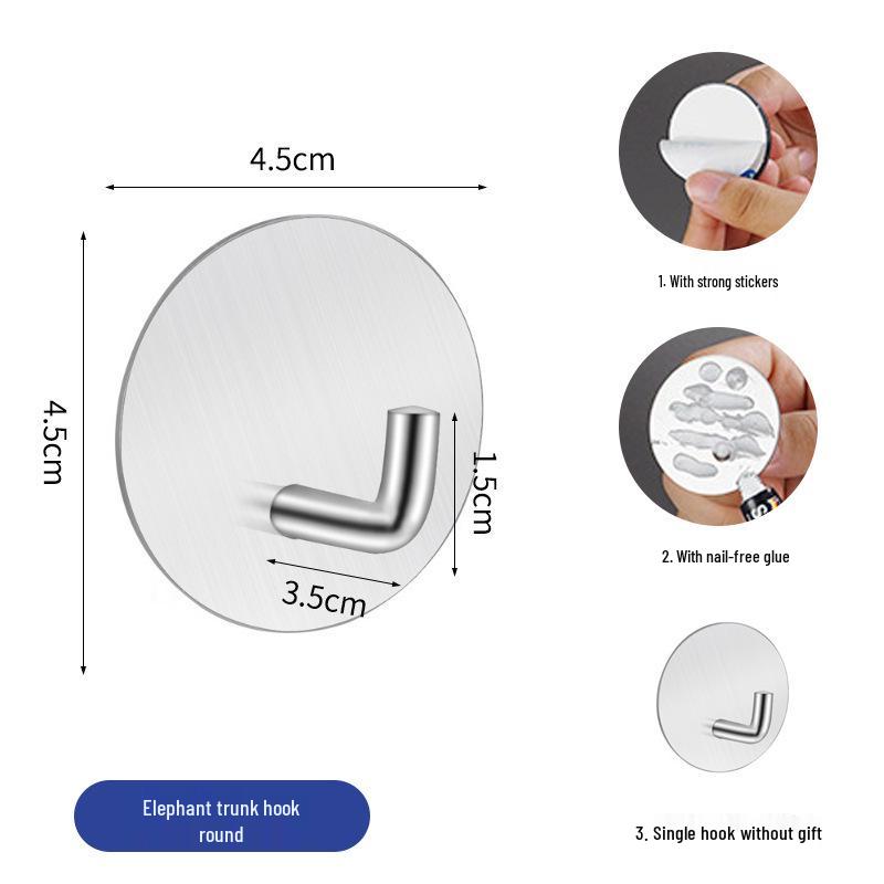 Punch-Free Brushed Stainless Steel Wall Hook - Strong Adhesive, Wall-Mounted, for Kitchen, Toilet, Clothes, Metal Hook.