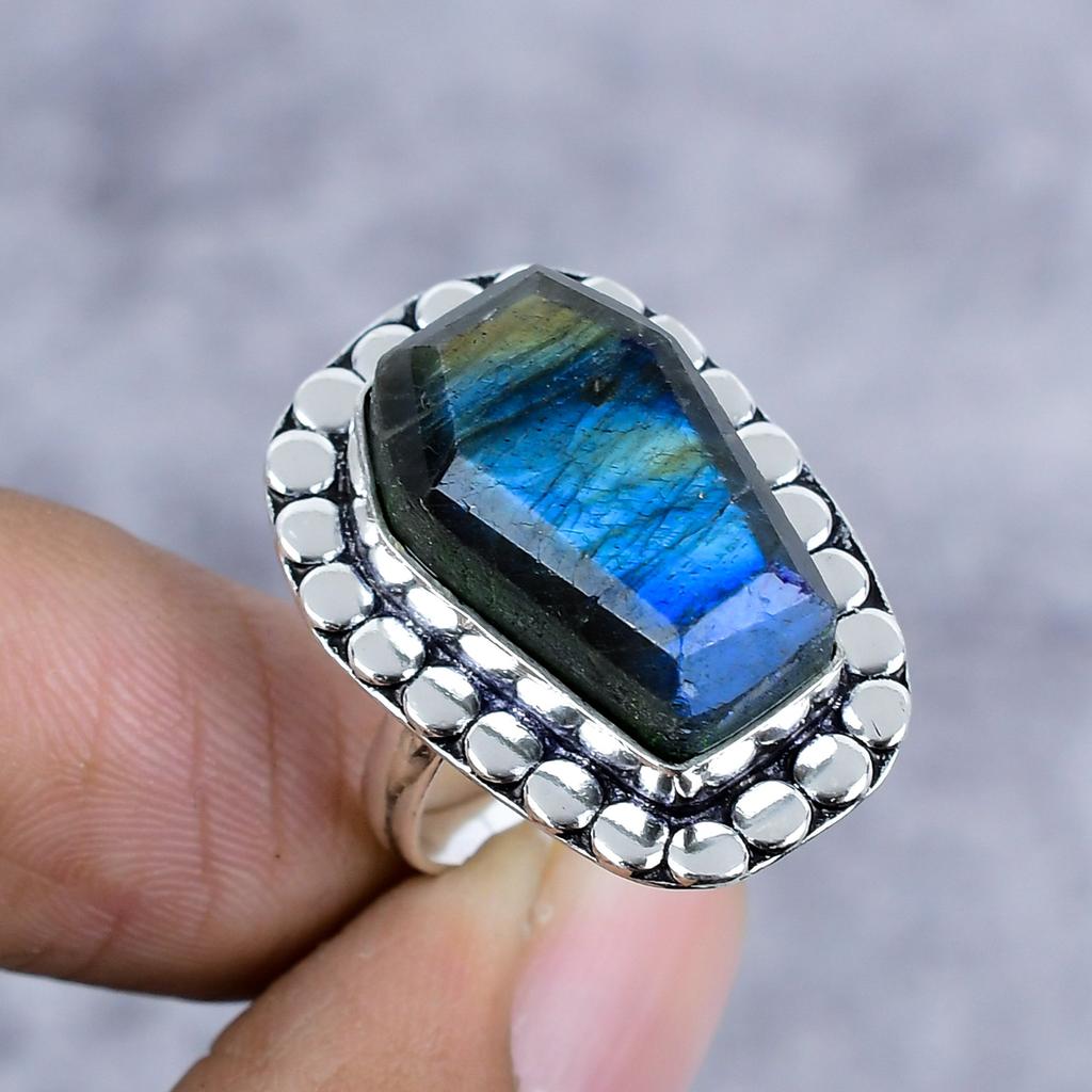 Labradorite Gemstone Handmade 925 Sterling Silver Jewelry Ring Size 8 M-2598