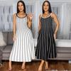 Retro Stripe Patchwork Backless Slip Dress - Color Block Sleeveless Long Slim Fit