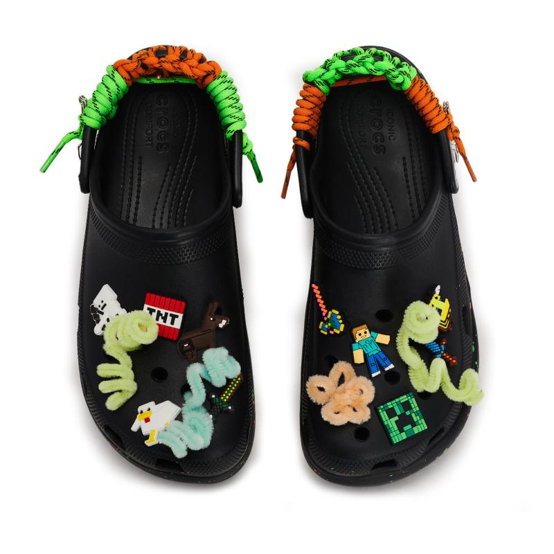 Crocs Classic Platform Clog 811 Made Pixel Land Ink Splash Detachable Accessories Hole Shoes Women's Black