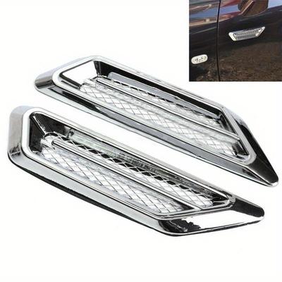 Universal 2Pcs Chrome Car SUV Air Flow Fender Side Vent Decoration Sticker