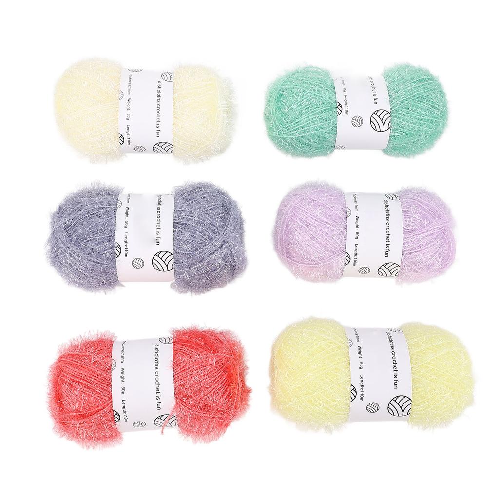 6 Rolls Scrubby Yarn Sparkle Sparkle Glitter, skirtas nerti indų servetėlėmis rankomis megztas lėlių krepšys su Croc