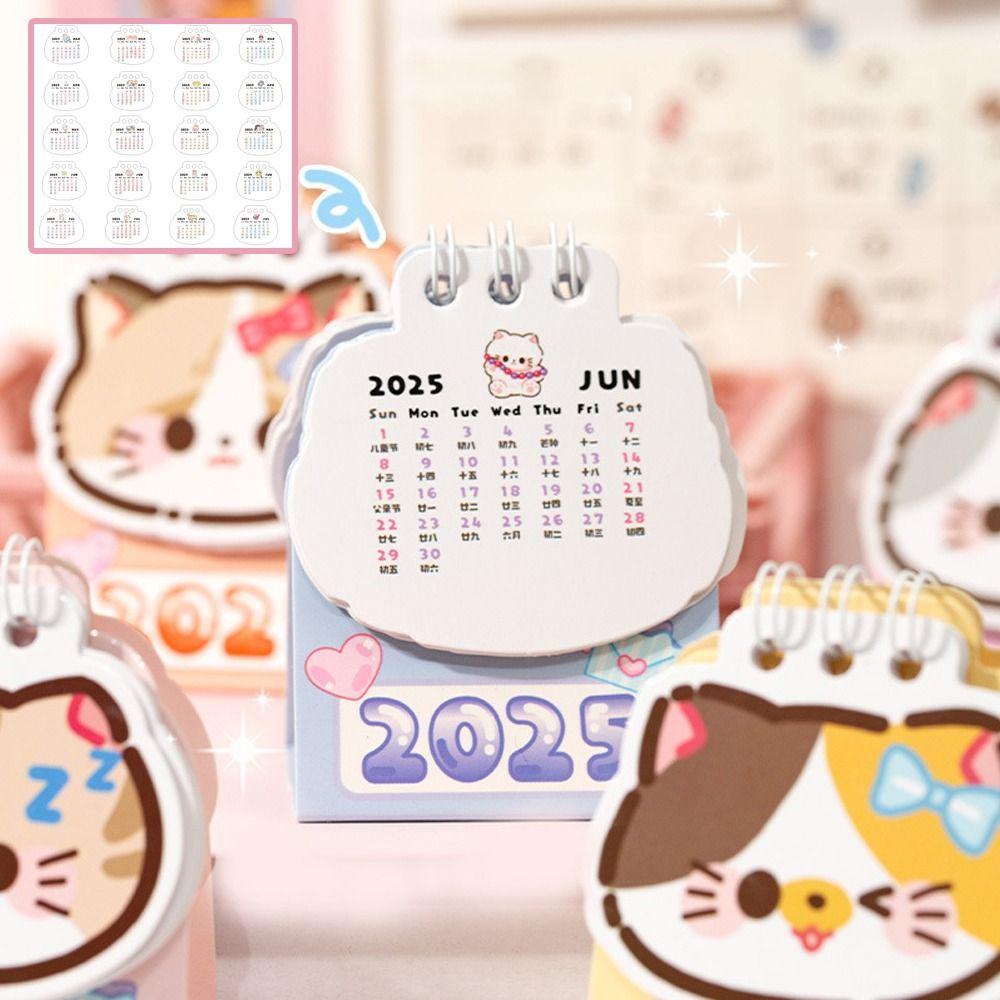 Coil Planner Mini Desk Calendar Cartoon Cat 2025 Coil Calendar Portable Desktop Calendar  Office