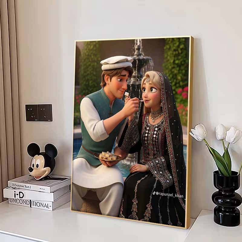 Disney Diamond Painting Rapunzel and Flynn Illustration From Tangled, 5D DIY Full Round Diamond Mosaic Cartoon Embroidery Artwork for Home Decor