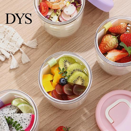 Durable And Safe Salad Container 650ML Picnic Box Fruit Cup with Fork Double-Layer Quick-Draining Leak-Proof Leak-proof Compact Sealed Food